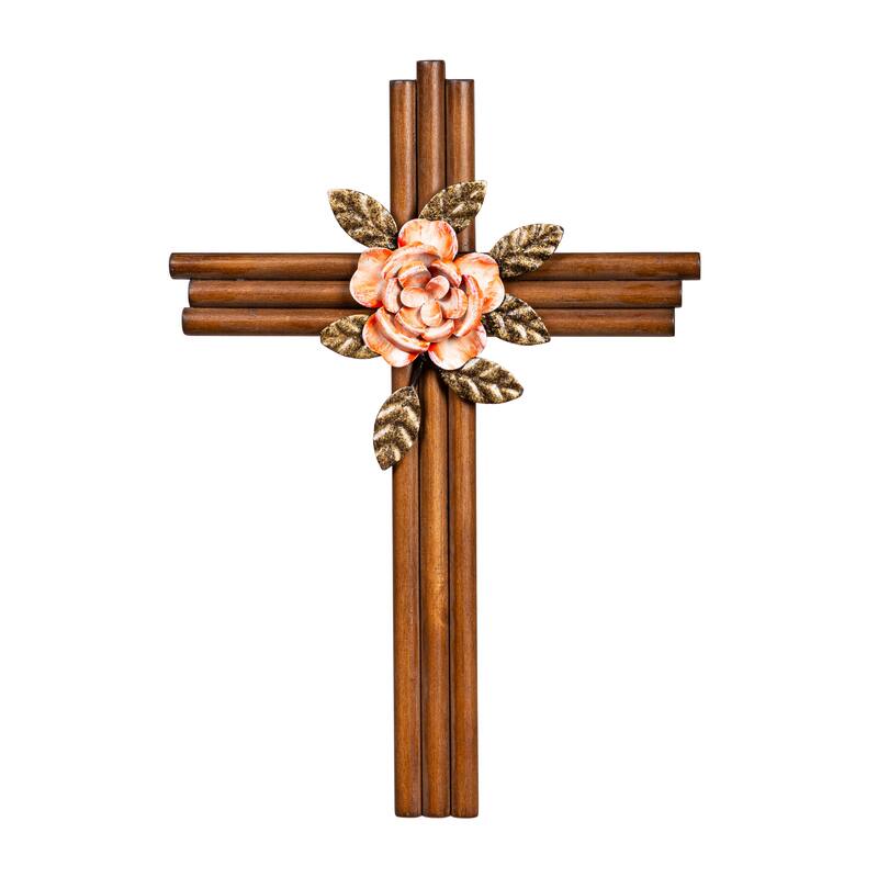 15 in. x 11 in. Wood Crosses with Flowers, Set of 2