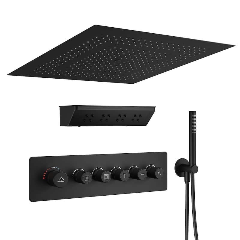 CASAINC 5-Spray Square Shower Faucet 2.5 GPM with Body Spray, Valve Included