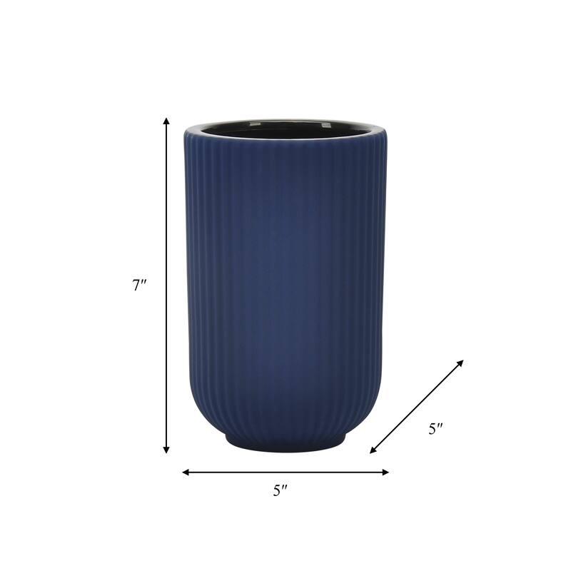 Sagebrook Home Ceramic Ridged Vase Classic Decorative Vase for Home or Office Flower Display