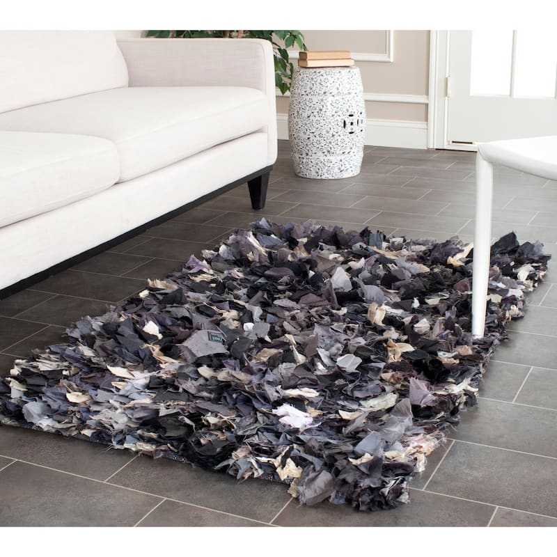 SAFAVIEH Handmade Rio Shag Chihoko 3.5-inch Extra Thick Decorative Rug - 2'3" x 3'9" - Dark Grey/Multi