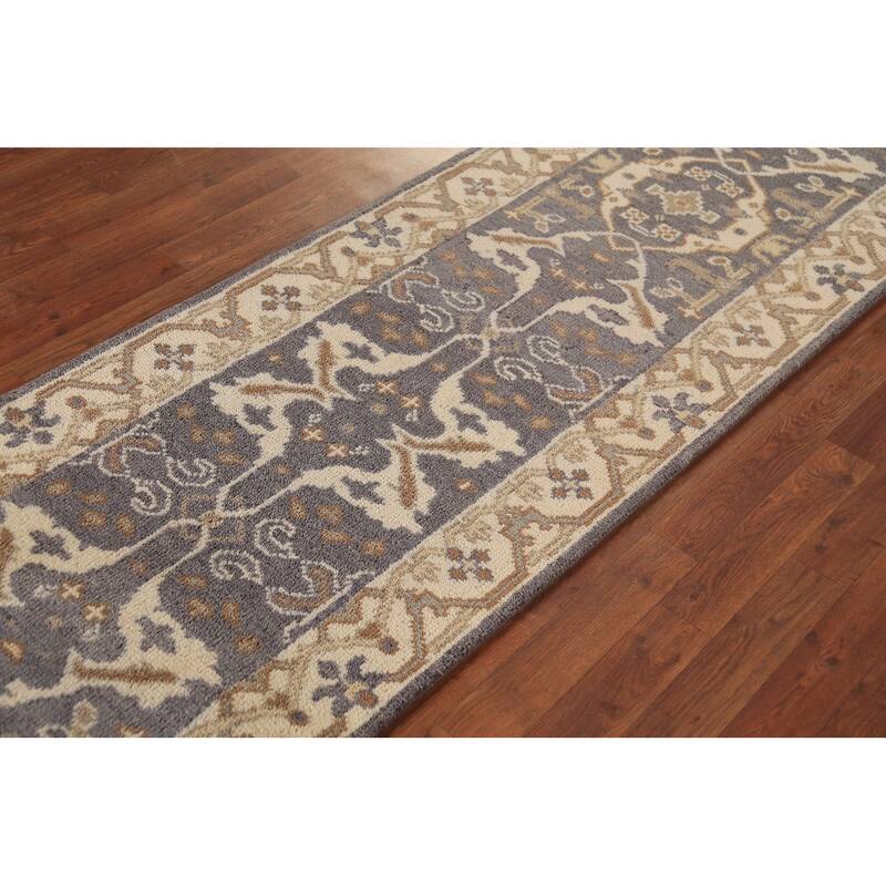 Oushak Indian Runner Rug Hand-Knotted Wool Carpet - 2'7" x 9'9"