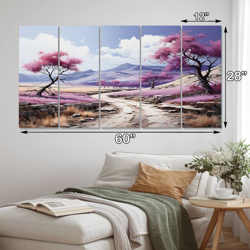 Designart "Purple Road Endless Journey II" Landscapes Multipanel Canvas Art Print set