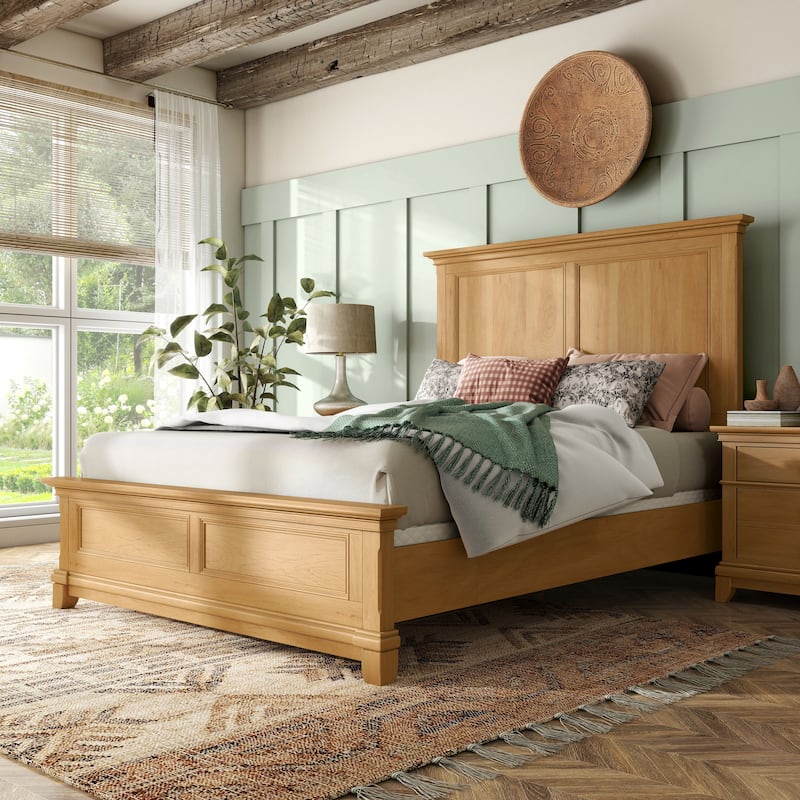 Furniture of America Wellington Farmhouse Natural Oak Solid Wood Panel Bed - Queen