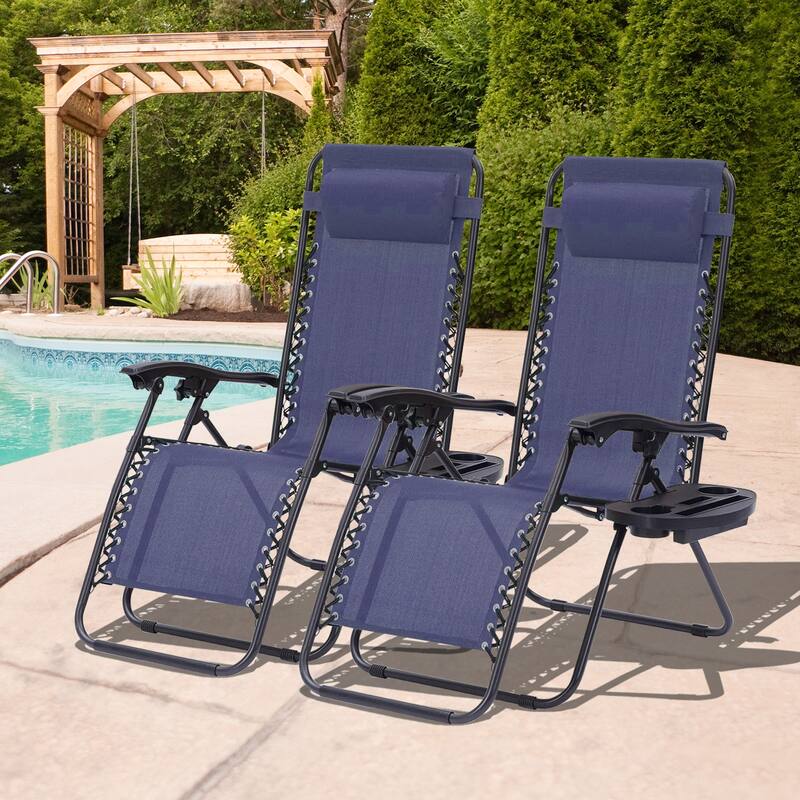 Set Of 2 Zero Gravity Chair, Patio Folding Lawn Outdoor Lounge Camp Reclining Lounge Chair for Poolside Backyard and Beach