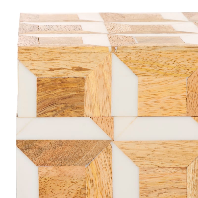 SAFAVIEH Home Aria Antique Ivory/Natural Brown Resin/Mango Wood Decorative Box Set of 2
