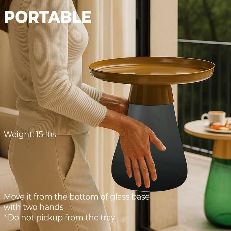 Aeryn Nesting Table, 19" Gold Tray Top With Smoky Gray Base - 19x20