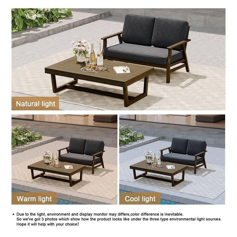 Modern Wood Outdoor Patio Sofa Loveseat with Cushion