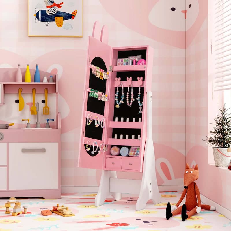 Costway Kids Jewelry Cabinet Standing Children Jewelry Organizer with - See Details