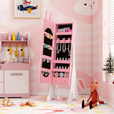 Kids Jewelry Cabinet-Standing Armoire w/Full Length Mirror