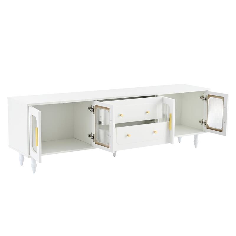 70" Retro Media Console for 78" TVs - TV Stand with Fluted Glass Doors, Drawers & Ample Storage