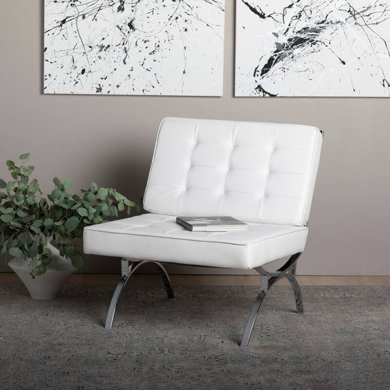 Newel Modern Blended Leather and Chrome Metal Frame Mid Century Accent Chair