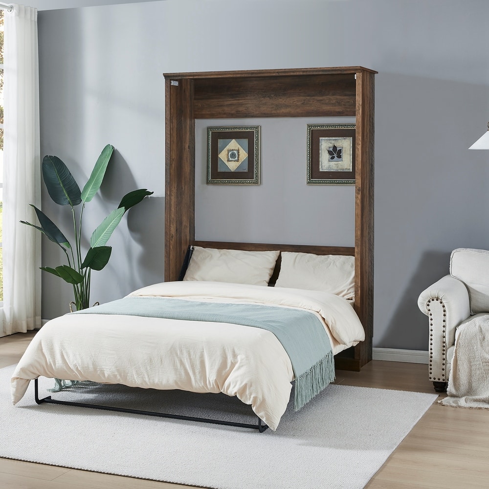 Space-Saving Modern Murphy Bed with Dual Piston Lift - Foldable Platform Bed Convertible Hidden Cabinet Design Cube Cabinet Bed