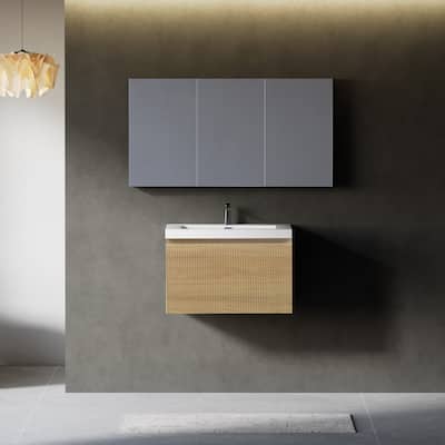 24'' Floating Bathroom Vanity with Sink Combo, Modern Wall-Mounted Striped Bathroom Storage Cabinet with Soft-Close Drawer