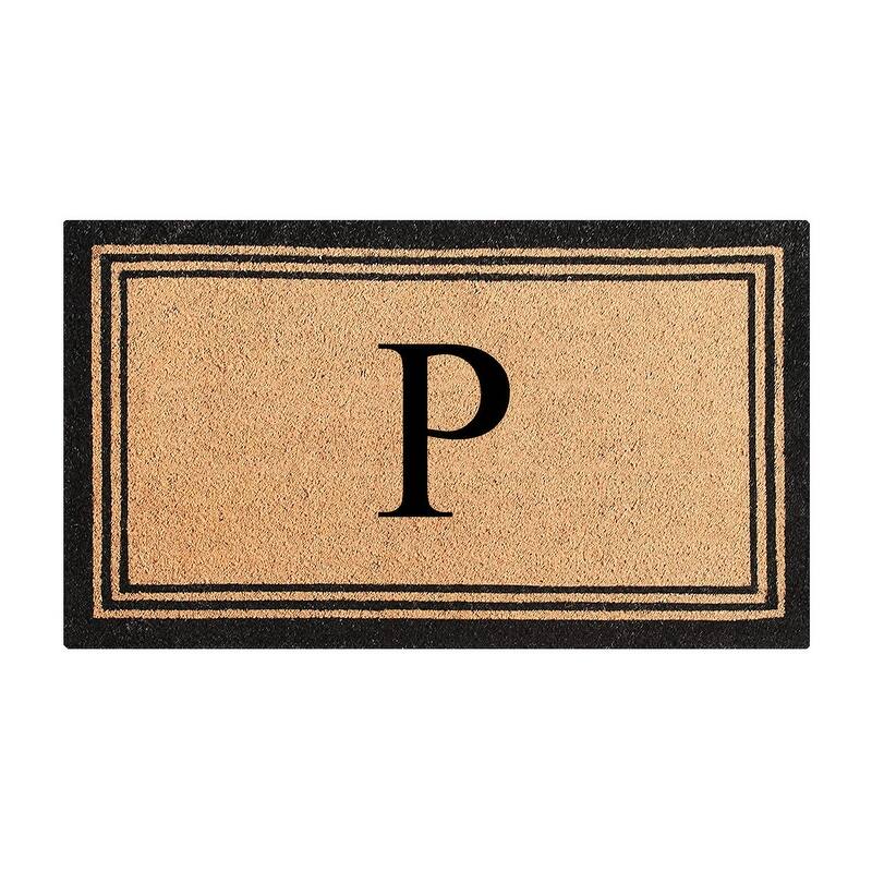 A1HC Pure Natural Coir Monogrammed Heavy Duty PVC Backing Doormat - 24" X 39" - Monogrammed P