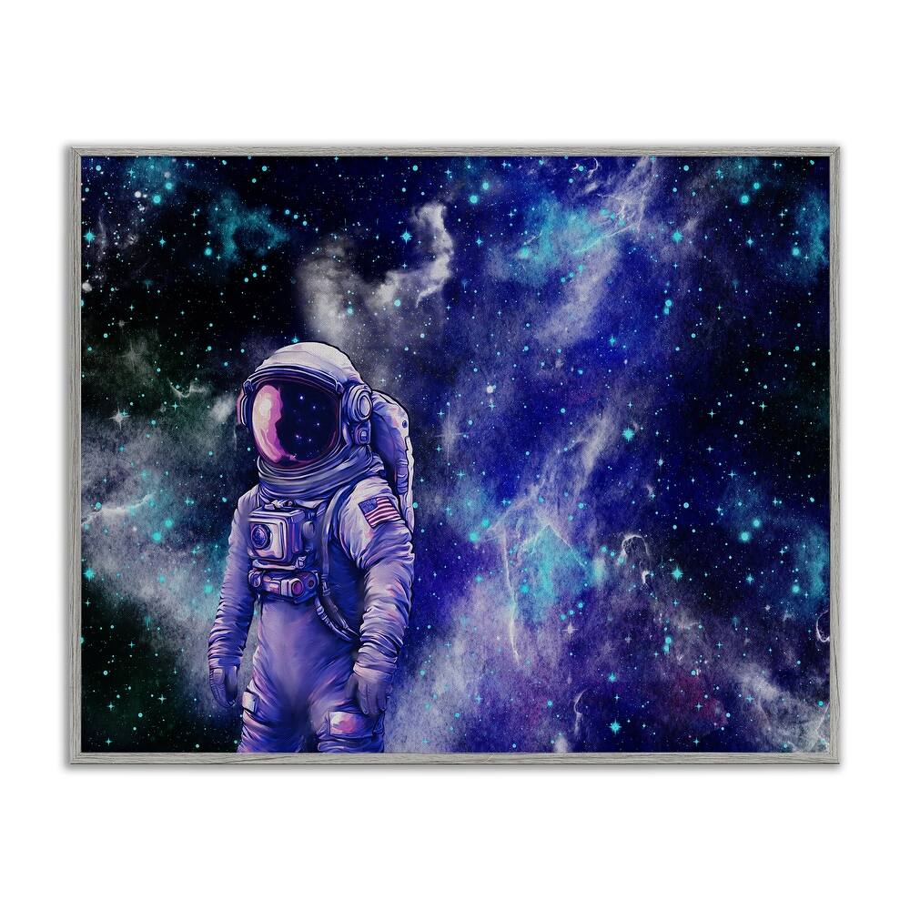 Stupell Astronaut with Blue Nebula Framed Giclee Art Design By Jesse Keith