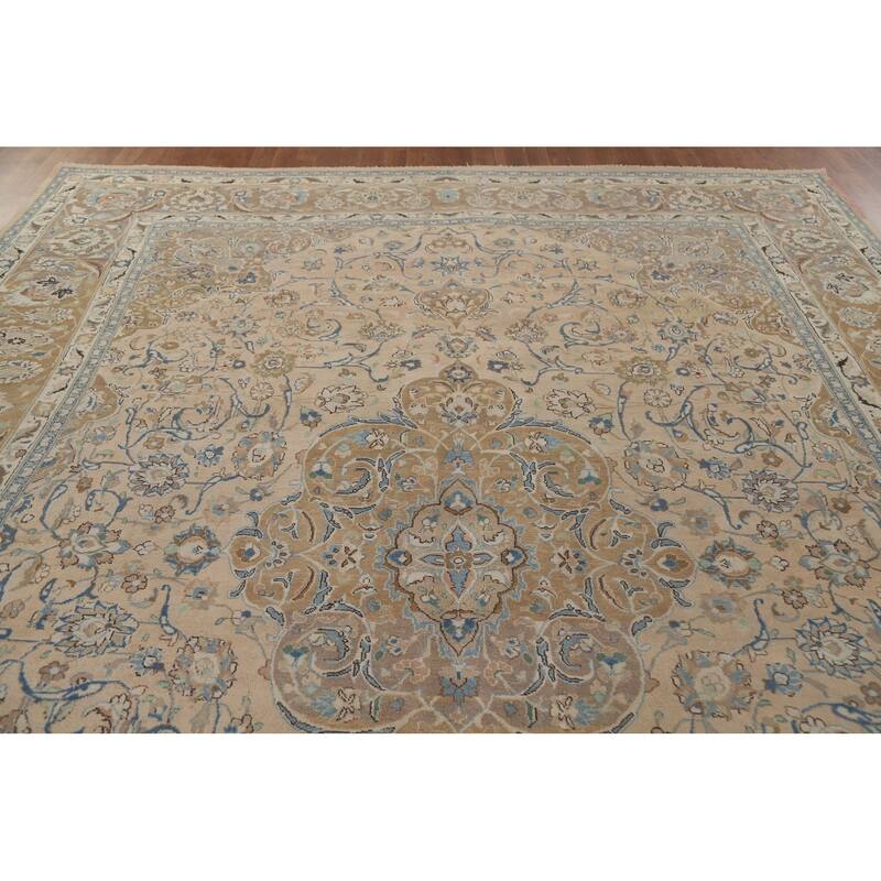 Hand Knotted Oriental 100% Wool Carpet Traditional Floral Peach Mashad Area Rug - 12' 5'' X 9' 4''