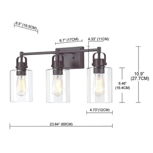 3-Light Bathroom Vanity Light with Cylinder Clear Glass Shades