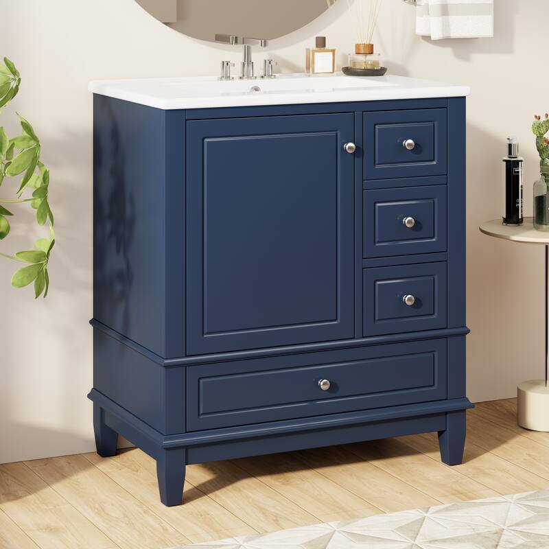 Bathroom Vanity with Sink, Bathroom Storage Cabinet with 3 Drawers and 1 Door, Bathroom Vanities with Solid Wood Frame