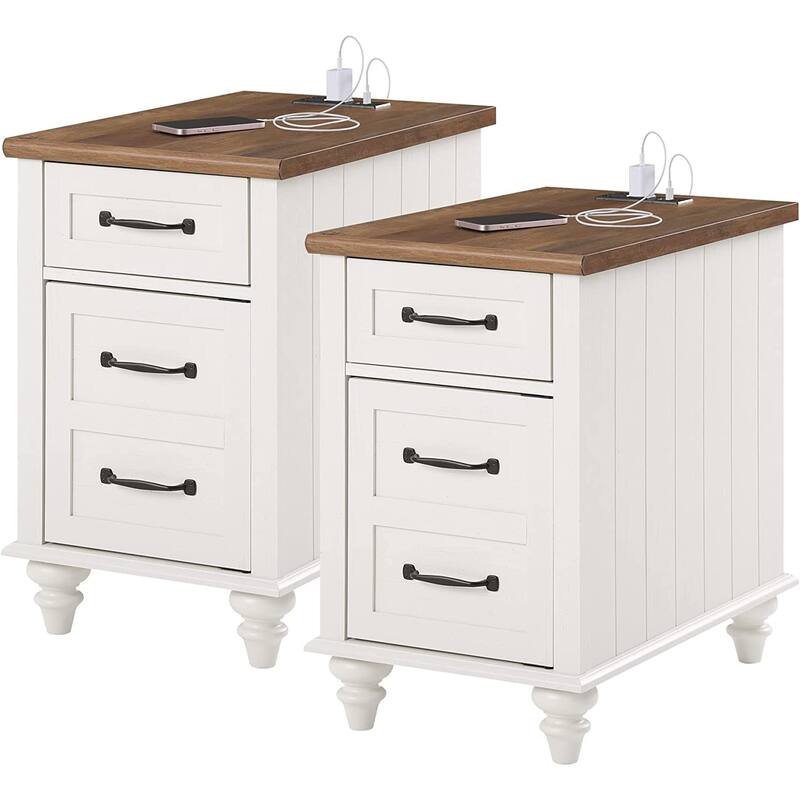 WAMPAT Modern End Table with Charging Station, Sofa Side Table with Storage