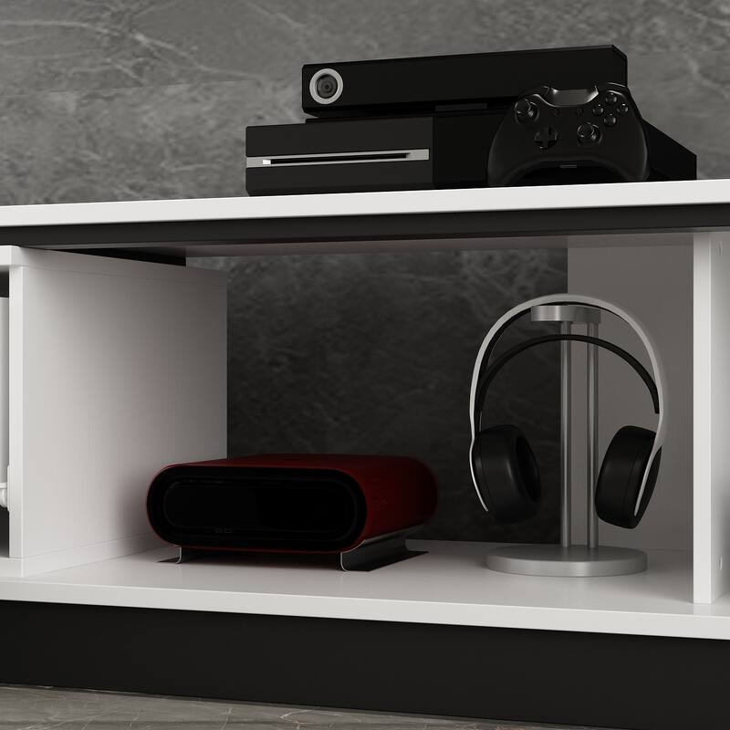 13.1"H Extendable Designs TV Stand with 4 Storage Drawer Black/White