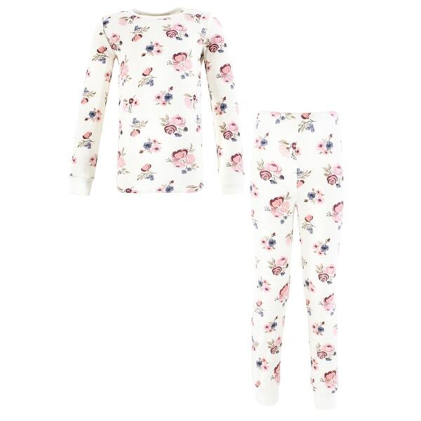 slide 1 of 1, Hudson Baby Infant Girl Thermal Long Underwear 2pc Set, Dusty Rose Floral 6-12 Months - Dusty Rose Floral