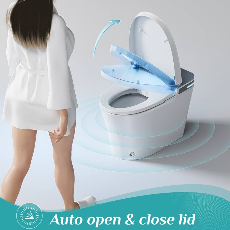 HOROW 10 Inch Rough In Tankless Elongated Smart Bidet Toilet 1.27 GPF White with Auto Open Close Foot Sensor and Ambient Light