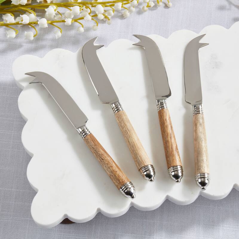 Mango Wood Handle Cheese Knives (Set of 4) - Stainless Steel Cheese Tools for Charcuterie Boards & Entertaining