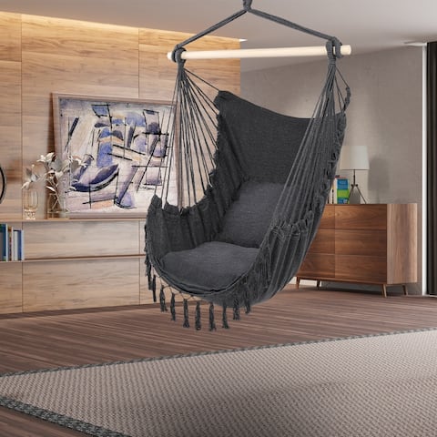 Outdoor/Indoor Pillow Tassel Hanging Chair Beige/Grey