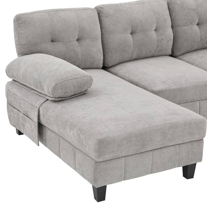 103.5" Chenille U-Shaped Sectional Sofa with Dual Chaise Lounges and Storage Pockets
