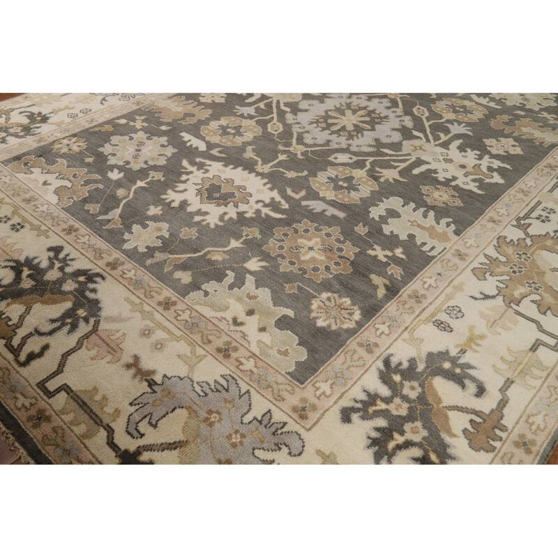 Gray Oushak Oriental Area Rug Hand-Knotted Wool Carpet - 9'0"x 11'11"