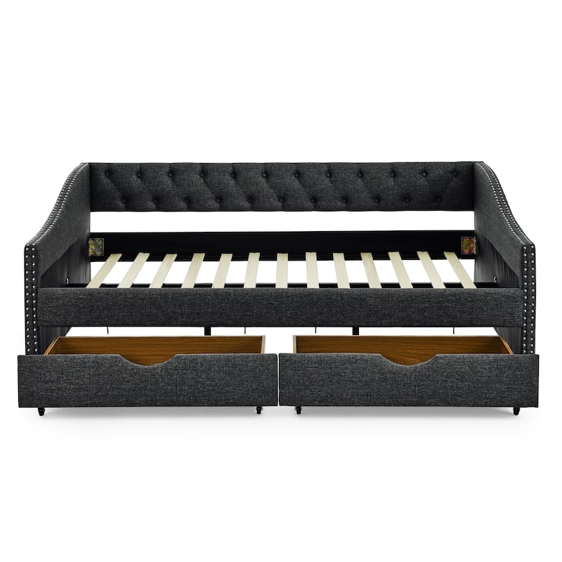 Full Size Daybed with Drawers Upholstered Tufted Sofa Bed