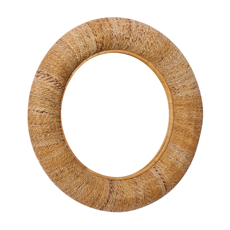 Rattan Coiled Weaved Frame Wall Mirror - Brown - Roche River Decor - 3"W x 35"L x 35"H