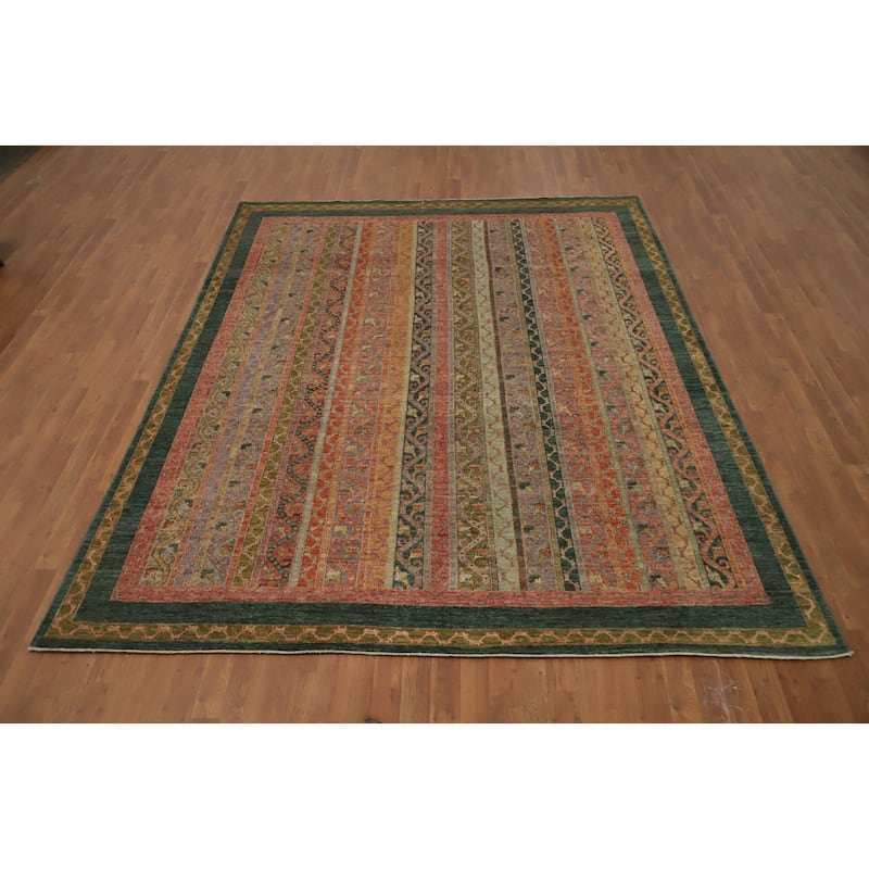 Hand Knotted Oriental 100% Wool Carpet Traditional Geometric Multi-Colored Ziegler Area Rug - 9' 10'' X 7' 10''