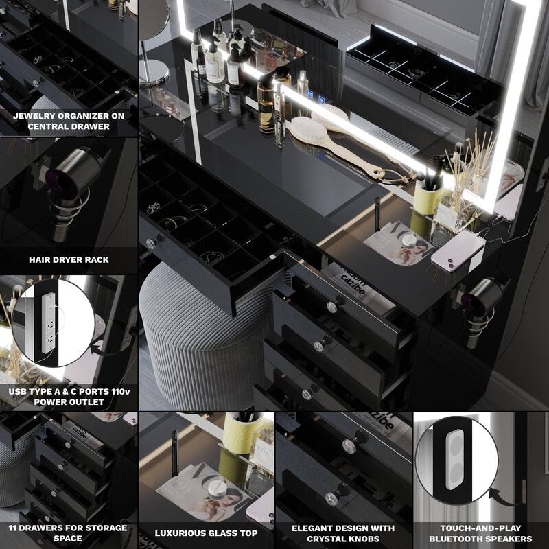 Boahaus Smart Extra-Large Vanity with LED Mirror & Bluetooth Speakers