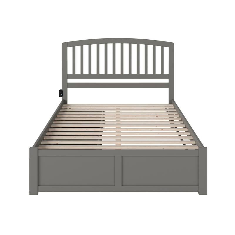 Richmond Queen Platform Bed with Footboard and 2 Drawers in Grey