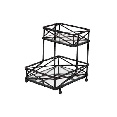 Home Details 2 Tier Sleek Vanity Tower in Matte Black - 5.5"x 6.5"x 6.7"