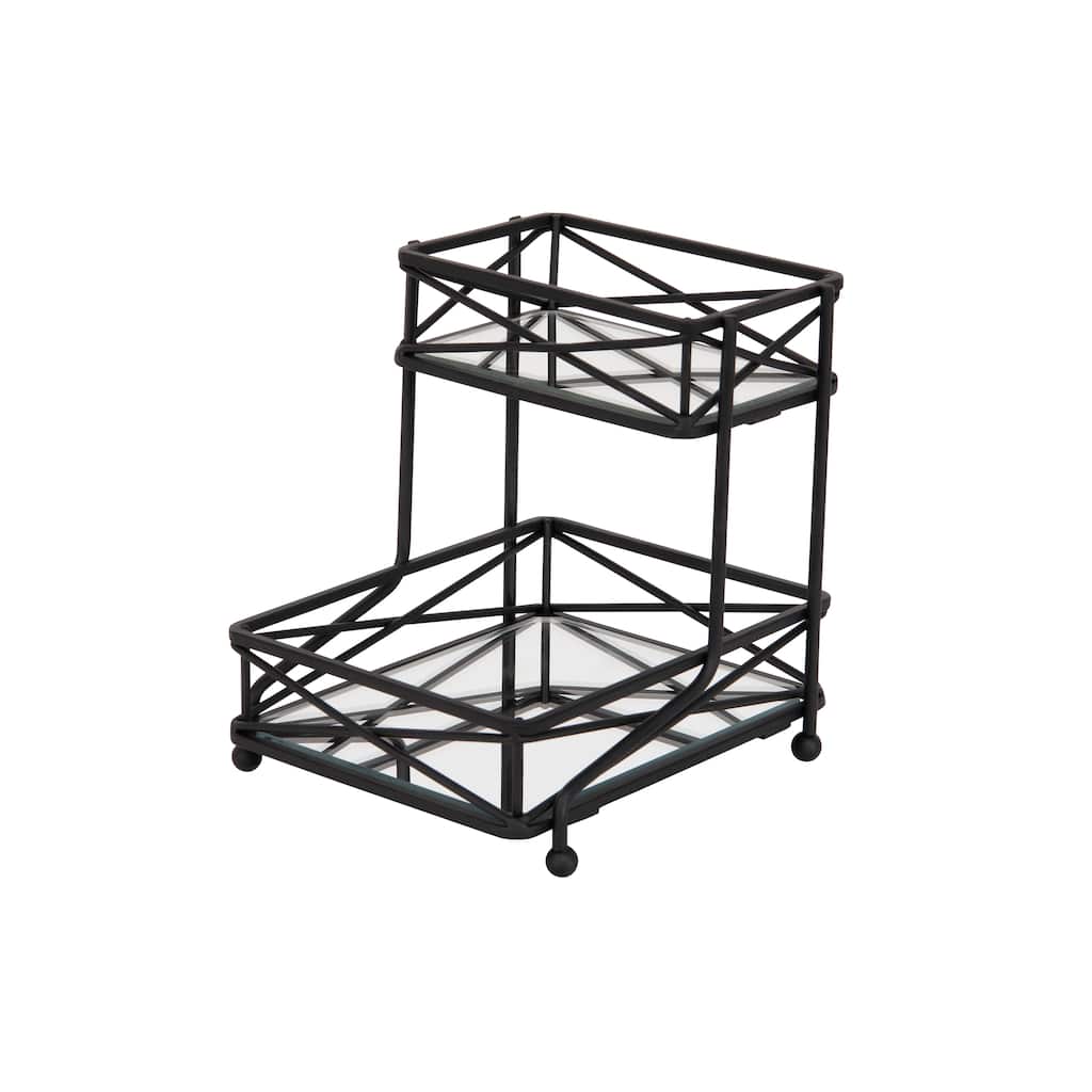 Home Details 2 Tier Sleek Vanity Tower in Matte Black - 5.5"x 6.5"x 6.7"
