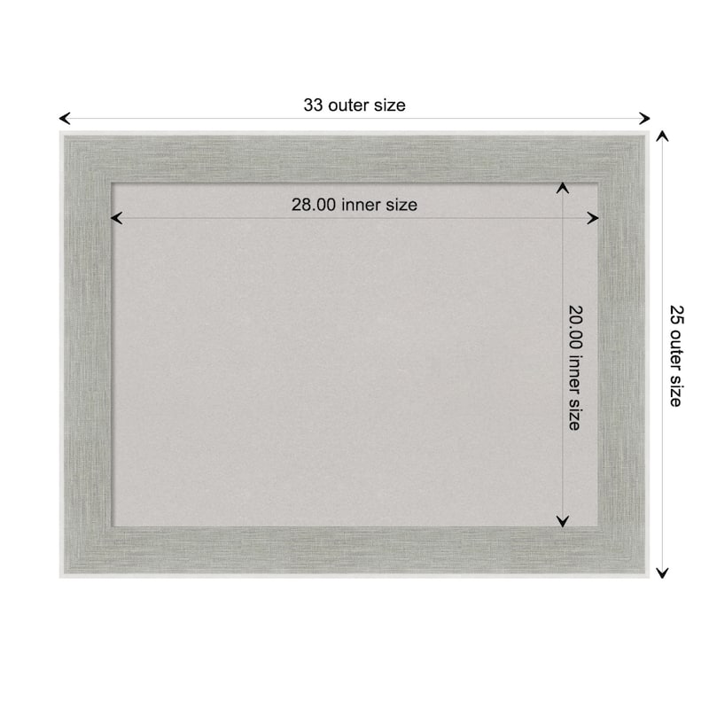 Glam Linen Grey Framed Grey Corkboard Bulletin Board - Board Size 28x20
