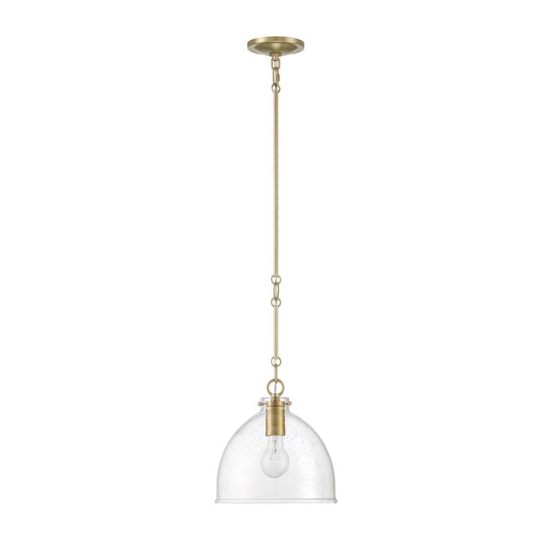 Lumanity Quinn Seeded Glass 10" Dome Antique Brass Pendant Light - 10'' D x 10'' W x 10'' H