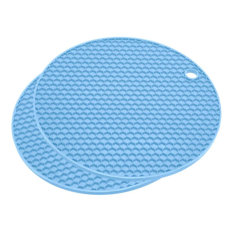 Silicone Trivet Mats 2pcs, Round Hot Pan Pads Honeycomb Drying Mat - Light Blue - Light Blue