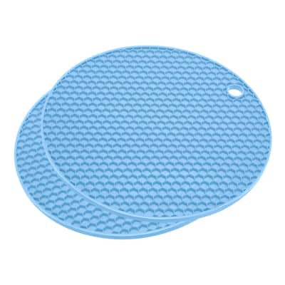 Silicone Trivet Mats 2pcs, Round Hot Pan Pads Honeycomb Drying Mat - Light Blue - Light Blue