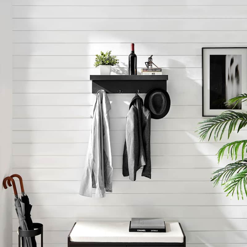 Danya B. Entryway Wall Coat Rack with Decorative Ledge Shelf and Hooks