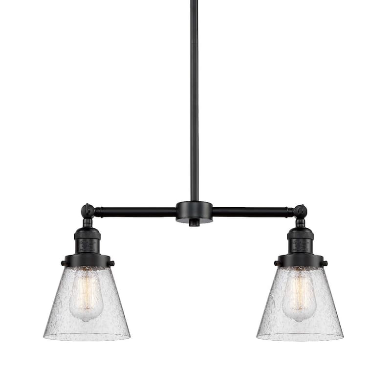 Innovations Lighting Small Cone 2 Light 21" Wide Linear Chandelier - Oil Rubbed Bronze / Seedy