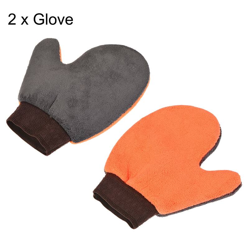 2Pcs Microfiber Wash Gloves Mitten Cleaning Duster with Thumb, Grey Orange - Grey, Orange