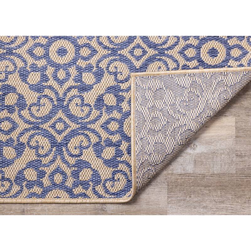 Cabana Collection Blue Damask Pattern Outdoor Rug Bed Bath & Beyond