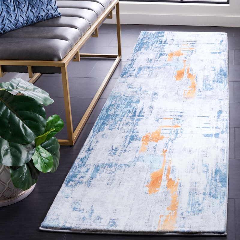 SAFAVIEH Tacoma Machine Washable Slip Resistant Roxanna Modern Abstract - 2' 6" x 8' - Grey/Blue - Runner