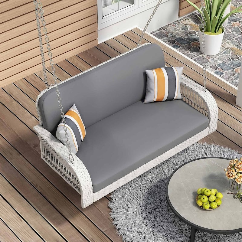 Wicker Outdoor 2-Seater Swing Daybed Porch Swing with Cushion