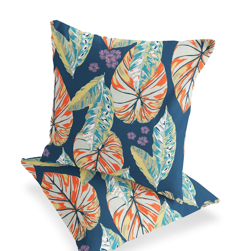 HomeRoots Set of Two 16" X 16" Blue and Orange Blown Seam Botanical Indoor Outdoor Throw Pillow - 16.00' X '16.00' X '5.00