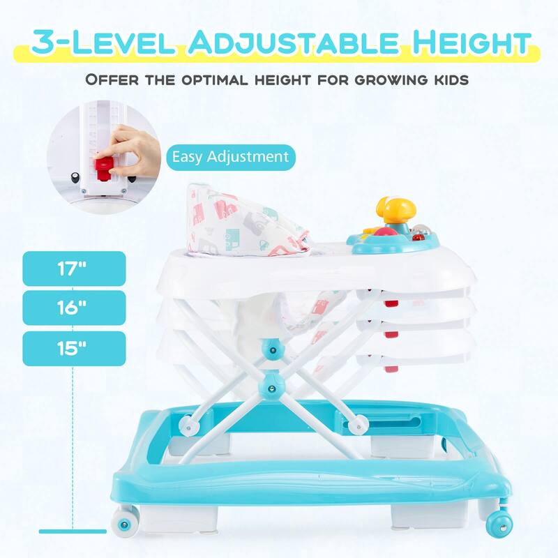 Costway Foldable Baby Walker with 3 Adjustable Heights Comfy Padded - See Details
