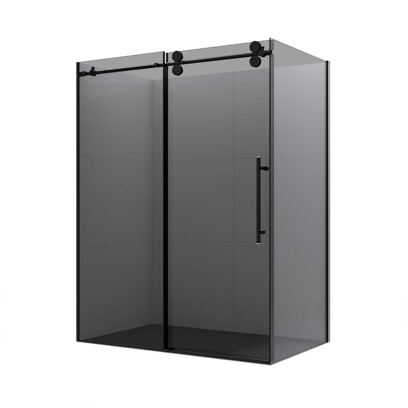 Echarri Rectangle Sliding Frameless Shower Enclosure with Tinted Glass - 60" W x 78" H - Matte Black